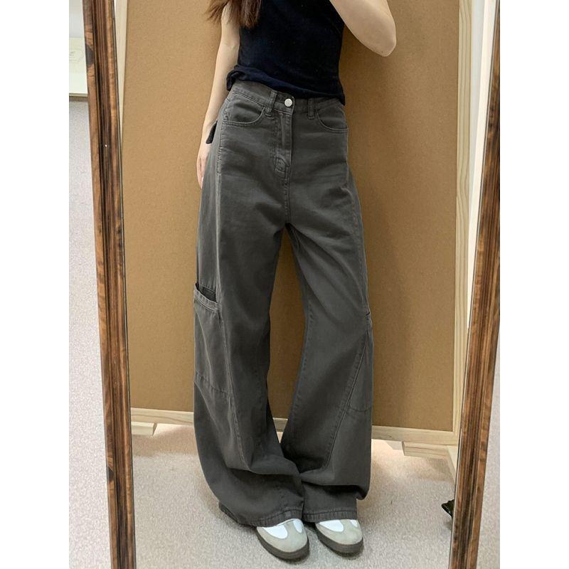 

Очень длинные серые джинсы карго с широкими штанинами для женщин - Свободные с высокой посадкой, Стройнящие, Прямые, Длиной до пола S for 80-95 lbs