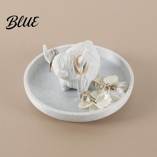 Farmhouse Jewelry Tray Highland Cow Ring Holder with Circular Dish