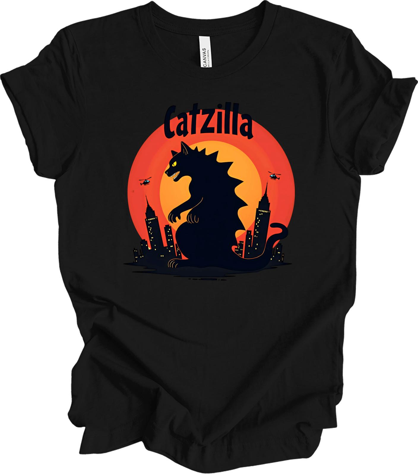 Catzilla Cat Monster Design | Fun Graphic Art Parody T-shirt XXL