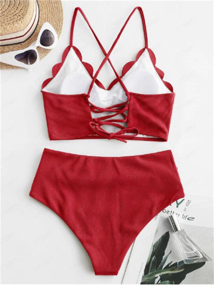 Bikini Women Swimsuit 2025 New Solid Ribbed Sling Bikinis Set Sexy High Waist Swimwear Summer 2 Piece Beach Bathing Suit Female