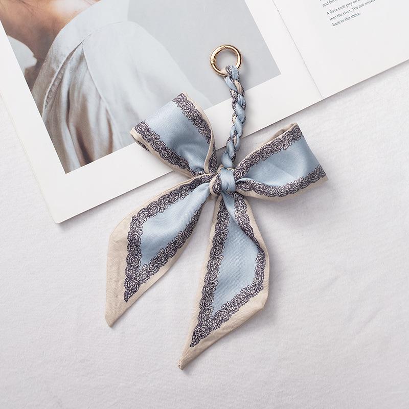 Silk Scarf Keychain with Horseshoe Buckle and Ribbon Bow for Bags and Cars