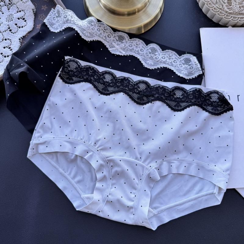 

Женское весенне-летнее милое нижнее белье в горошек из ледяного шелка с кружевной отделкой по бокам и широкой талией XL серый