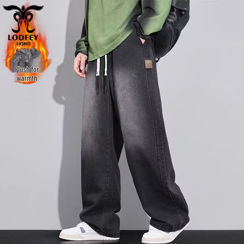 Longdafei Plus Size Men's Retro Straight Leg Jeans - Autumn/Winter Loose Fit Casual Pants