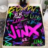 1PC Contemporary Graffiti Style Flannel Throw Blanket, Jinx & Boom Character Print, Multipurpose for Couch, Bed,Travel & Camping
