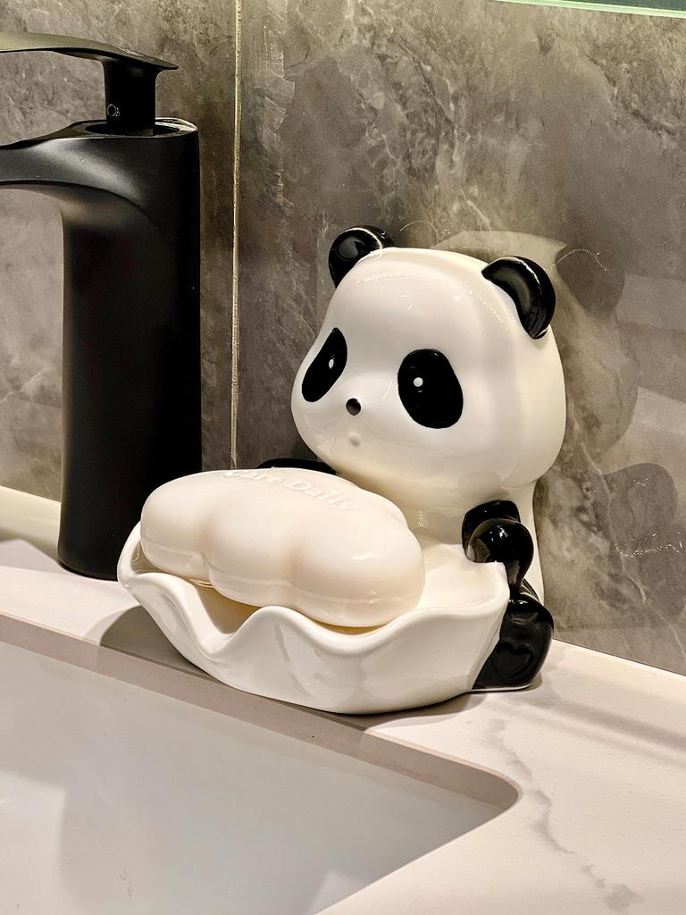 Automatic draining creative panda soap box soap box storage rack household ceramic soap dish holder bathroom accessories