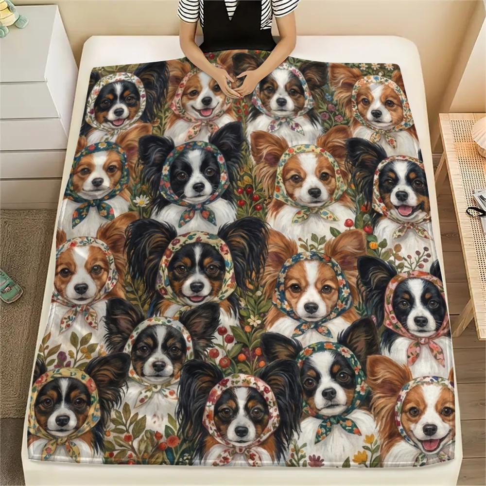 1PC Retro Pet Puppy Print Flannel Blanket, High Quality All Seasons, Home Decor, Warmth and Comfort, Perfect for Christmas Gifts