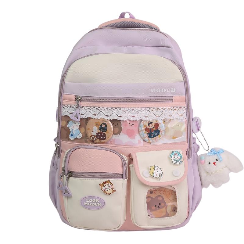 

Колледж Цветовой блок Школьный рюкзак Женский Дорожный рюкзак Легкий Рюкзак для занятий фиолетовый