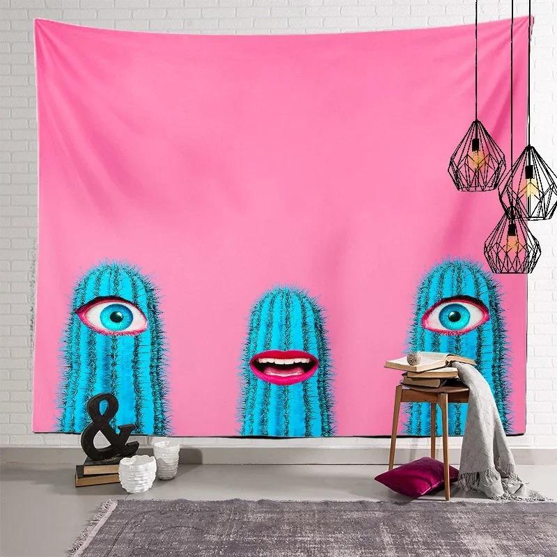 Nordic Home Fabric Plant Tapestry Wall Hanging Retro Tropical Plant Cactus Wall Hanging Art Painting Background Decoration