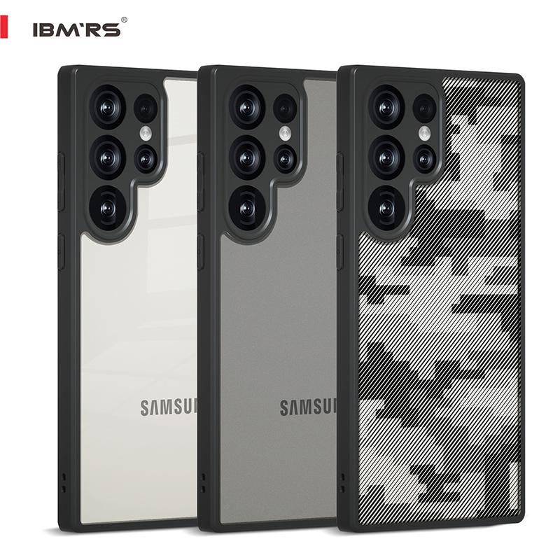 (Comes with wrist strap)IBMRS for Samsung Galaxy S23 Ultra Case, [Military Design]  Camouflage Hard Back Soft edgesTransparent Airbags Phone Case