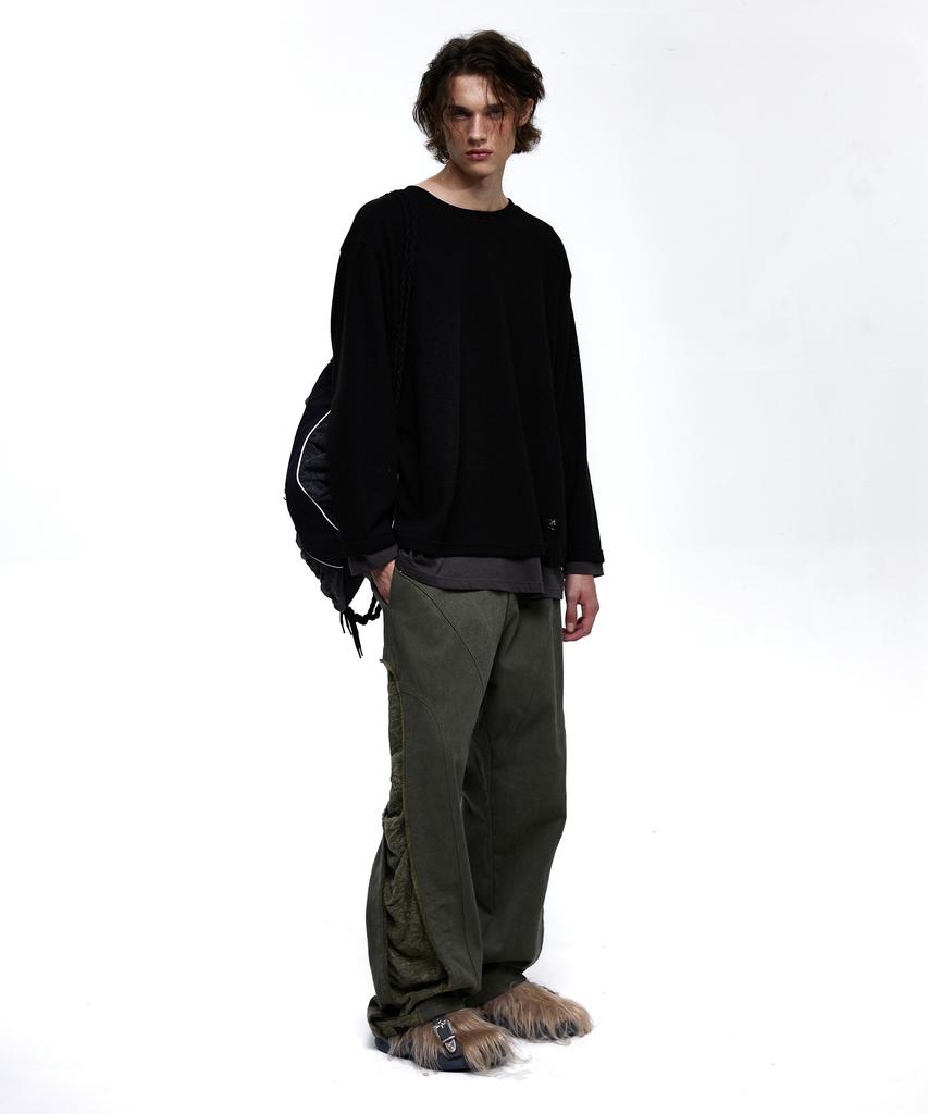 Aleseueseussi Incision Jacquard Mixed Pants - Khaki