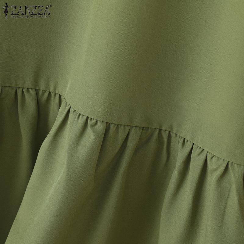 ZANZEA Women Casual Round Neck Solid Color Summer Short Sleeve Dress