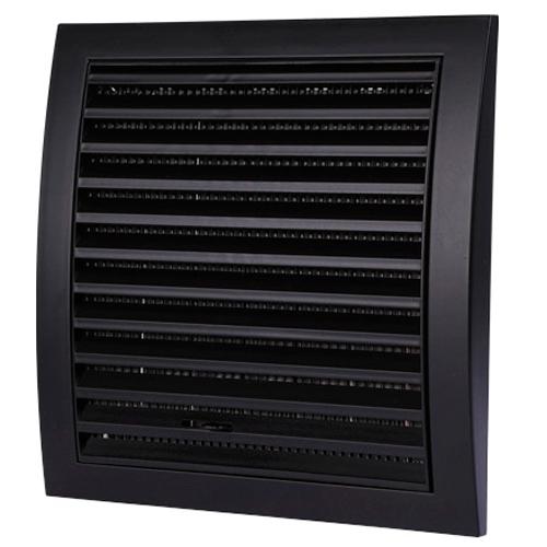 Black Ventilation Grille 150X150 Mm, With Insect Net And Shutter