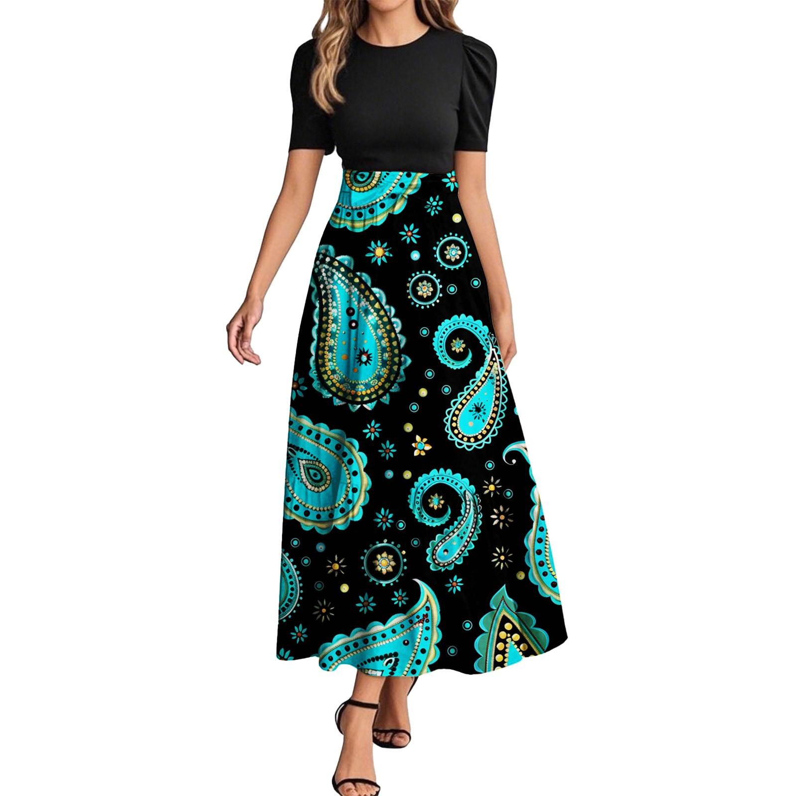 

Женское модное повседневное платье с коротким рукавом и круглым вырезом с цветочной вышивкой, элегантное, темпераментное XL тёмно-синий