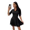 Dress Spring and Autumn Women's New Solid Color Waist Long Sleeve Lapel Skirt