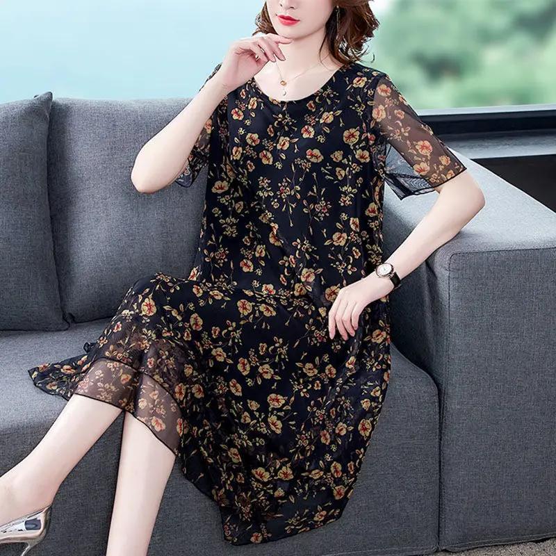Woman Dress Summer Women's New Loose Floral Gauzy Chiffon Dress Summer Dress Vestido De Mujer