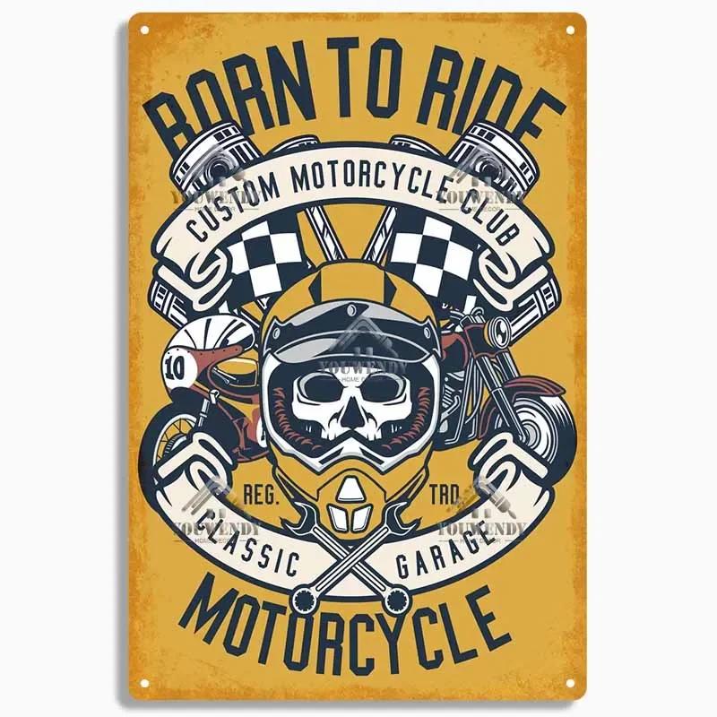 DORA Tin Sign Born To Ride Motorcycle Tin Signs Retro Metal Sign Plaque Vintage Wall Decor Garage Bar Man Cave Decorative Plate