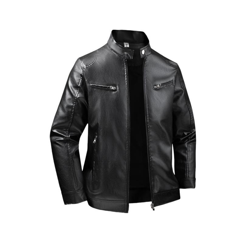 European size European and American style leather jacket men's clothing fleece thickened autumn and winter lapel collar PU leather jacket men's y