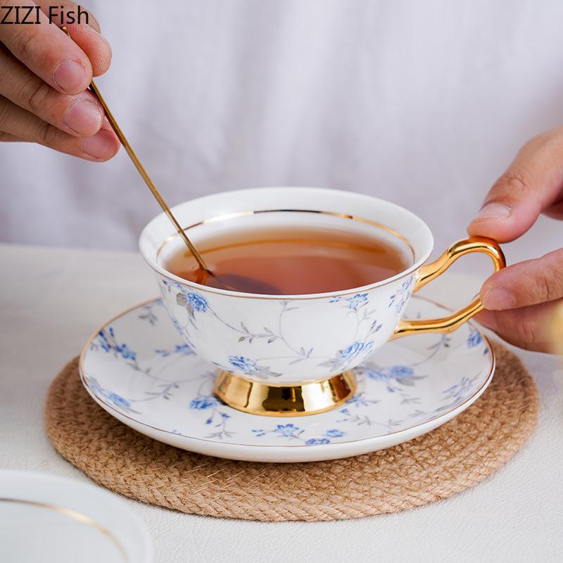 Gold-plated Flowers Pattern Ceramic Cup&saucer Dining Table Coffee Cup Milk Mugs Afternoon Tea Teacup Fruit Juice Container