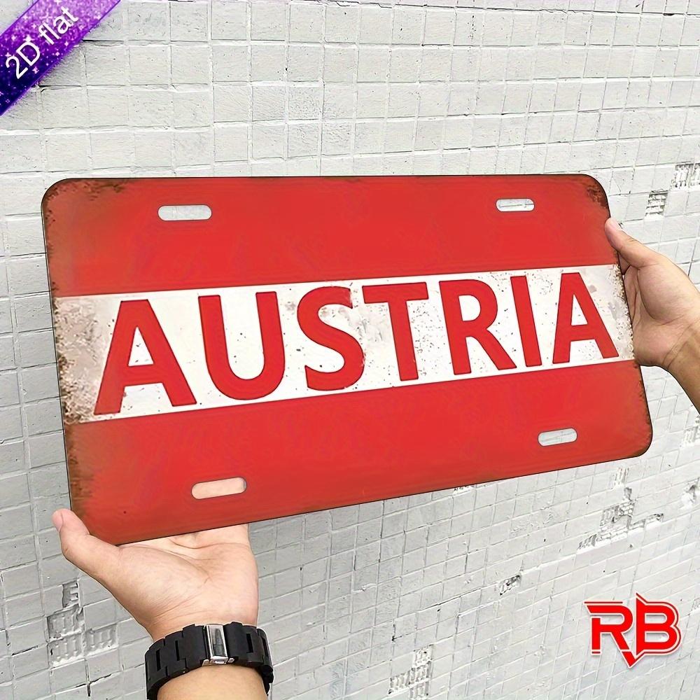 

D Flat Vintage Distressed AUSTRIA Red Aluminum Tin Painting License Plate Shape Austrian Travel Themed Metal Wall Art Decor 15x30cm(5.9x7.8inch)