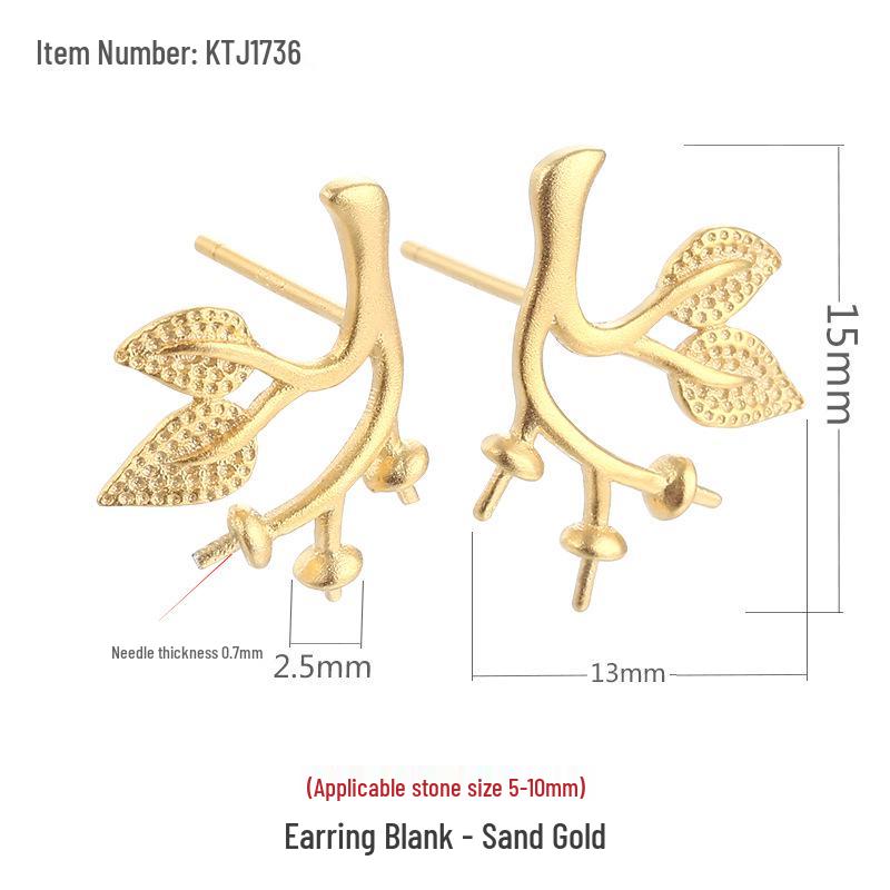 

925 Sterling Silver Simple Japanese & Korean Sand Gold Craft Pearl Dangle Stud Earring Setting for Women 925 Silver