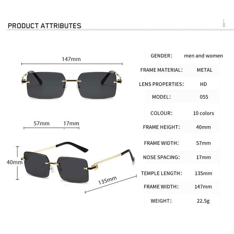 High Quality Rimless Square Metal Sunglasses Women Men Exquisite Fashion Brand Sun Glasses Party Travel Lady Man Glasses UV400