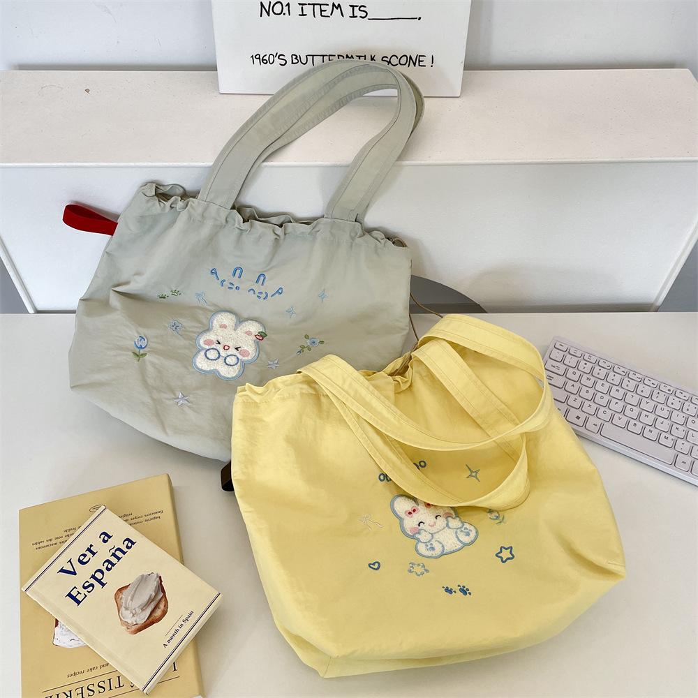 Embroidery Small Fresh Large Capacity Drawstring Cloth Bag Girls Shoulder Bag New Versatile Casual Shoulder