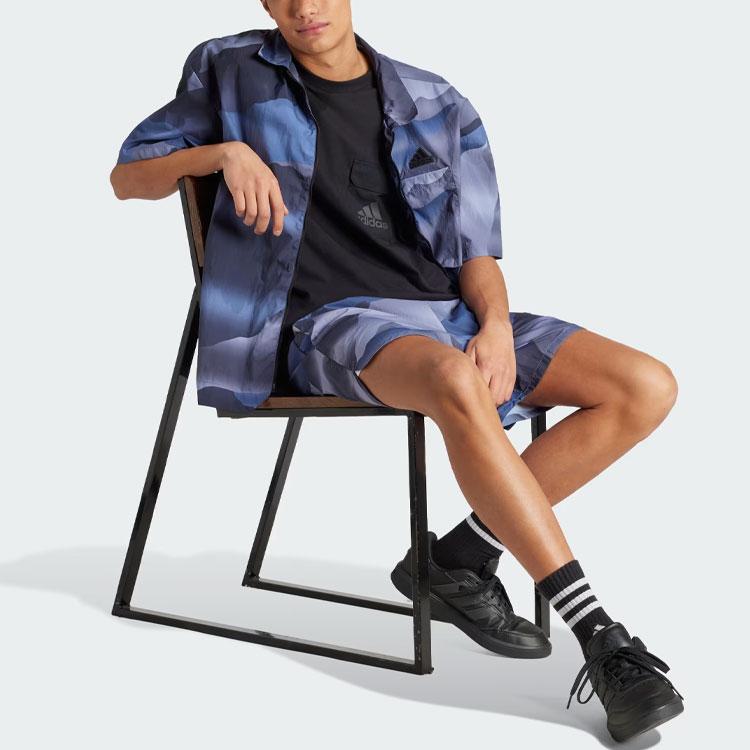 Adidas City Escape Gradient Spliced Full Print Waterproof Sports Shorts Men Shorts Blue IS3338