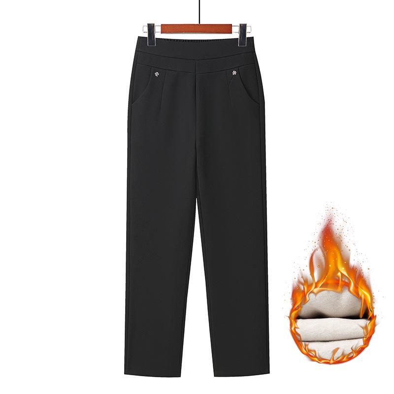 High Waist Straight Leg Velvet Warm Trousers for Middle-Aged Women – 50s Mom Style