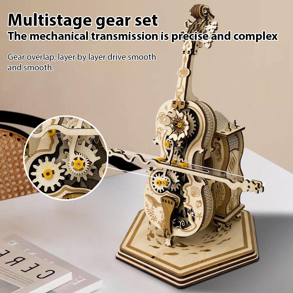 Music Box for Adult To Build Cello Music Box Kit 3D Wooden Puzzles DIY Assembly Creative
