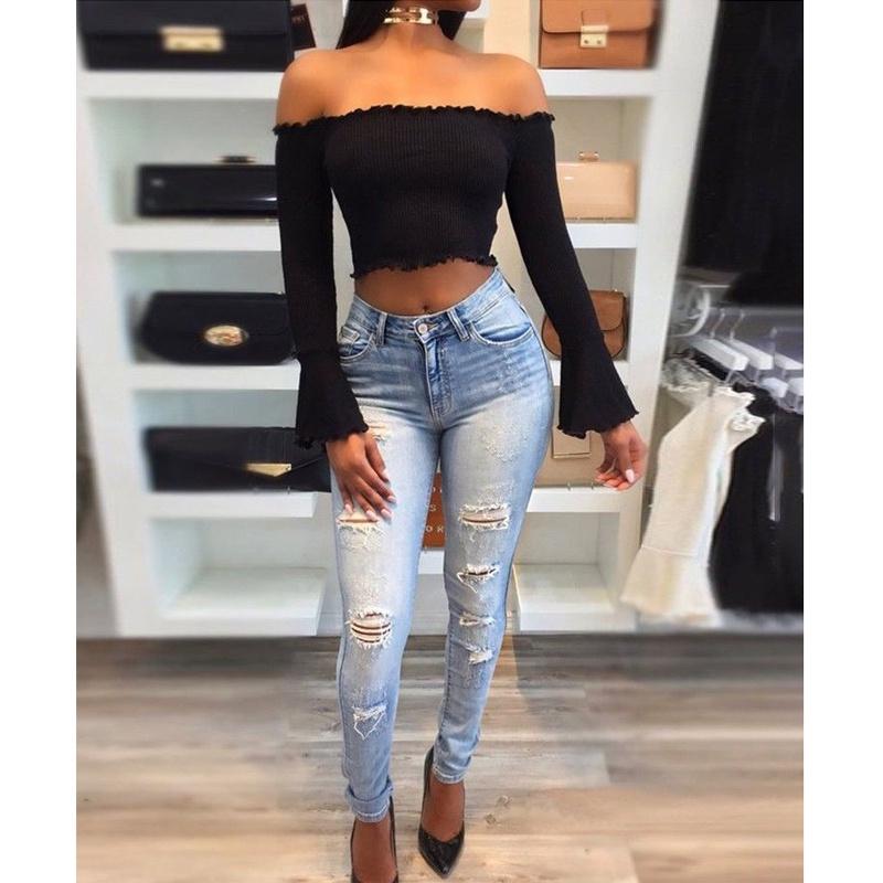Women Summer Casual Off Shoulder Tank Top Stylish Long Sleeve Crop Top Shirt