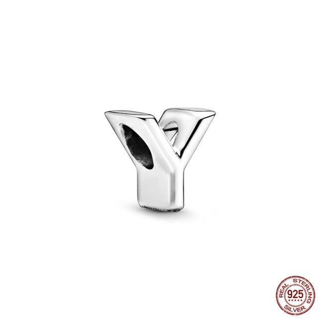 100% Γνήσιο μενταγιόν από ασήμι 925 αναμνηστικό γράμμα A-Z Series Beading Γνήσιο κόσμημα Panjia Charm βραχιόλι