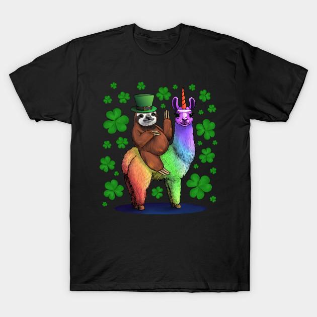Men Black Print T-shirt Leprechaun Sloth Riding Llama Unicorn St Patricks Day No-Cut Transfer Paper Print Cotton Tshirt XL