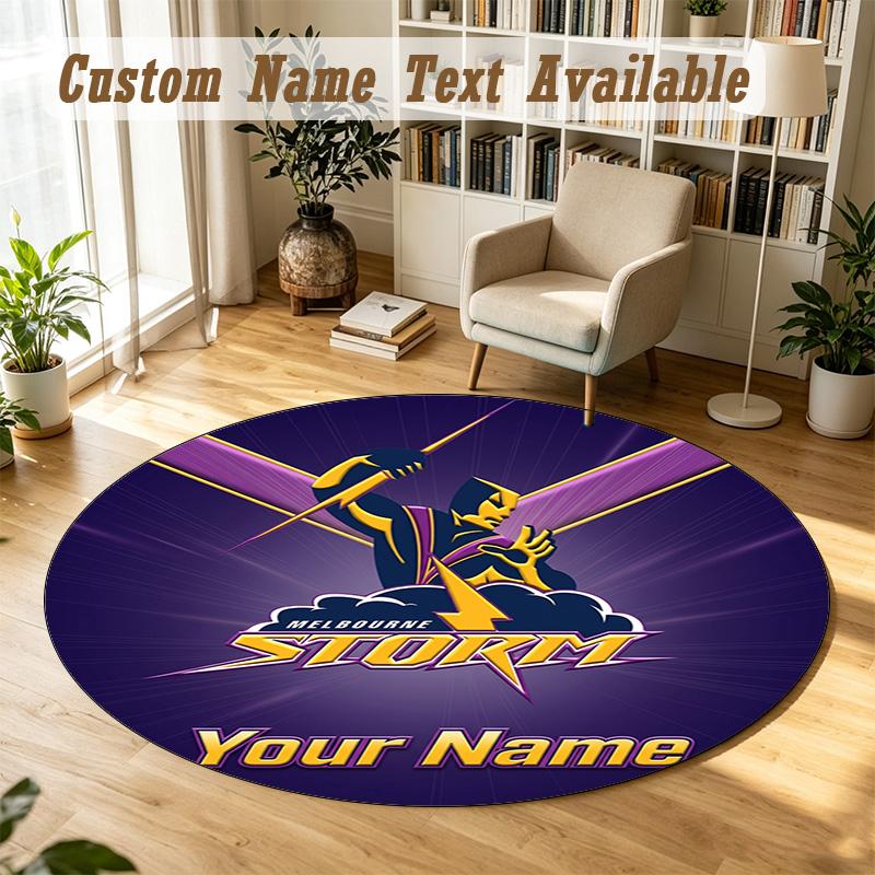Round Rug Custom NameMelbourne Storm Pattern Non Slip Carpet Home Floor Decor