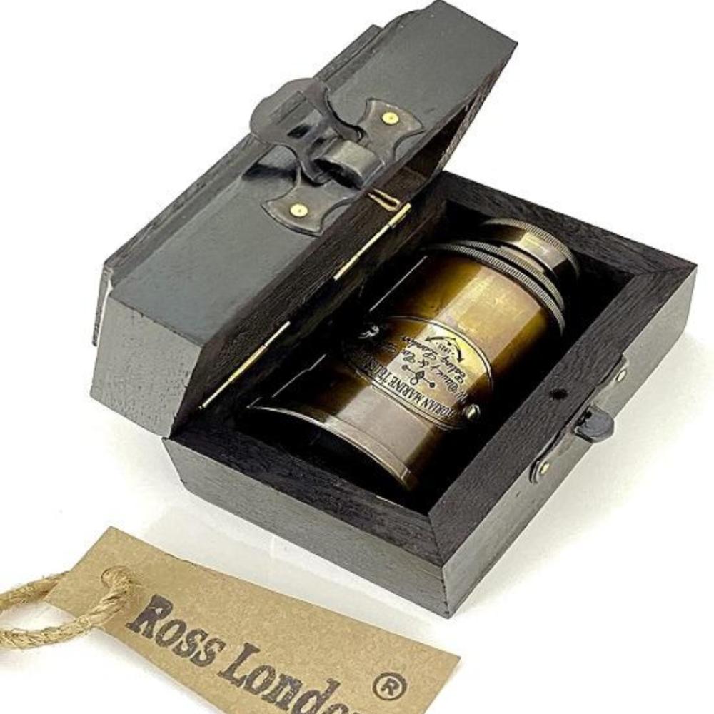 Brass Pocket Telescope - 15 Cm Antique Style Nautical Telescope with Wooden Box - Mini Victorian Hunter Steampunk Gift