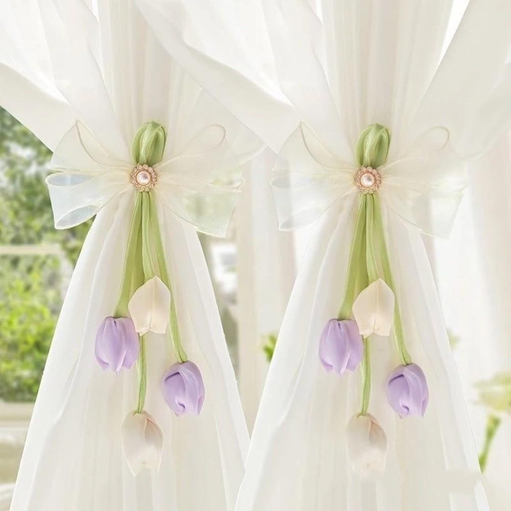 Romantic Tulip Ribbon Curtain Tieback Sweet Style Handmade Curtains Tie Rope Decorative Curtain Holder Curtain Straps Home Decor