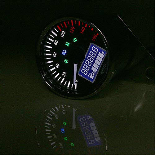 HANSWD Multifunktions-LED-Motorrad-Tachometer mit Kilometerzähler, Hintergrundbeleuchtung und Tankanzeige, 160 km/h, DC12V (B.)