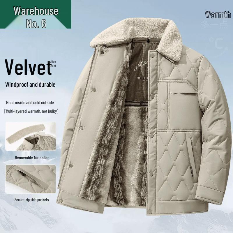 Men's Winter Lapel Jacket with Lambswool Fur Collar & Nano Mink Velvet - Thickened Warm Cotton
