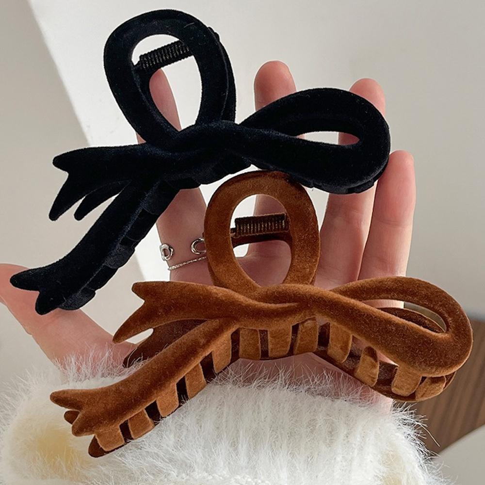 Grab for Women Girls Thick Curly Long Hair Daily Headwear Elegant Velvet Bowknot Shaped Hair Claw Non Slip Acrylic Shark Hair