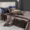 Solid Silk Bedding Set with Duvet Cover Bed Sheet Pillow Case Luxury Single Double Couple Rayon Satin Pillowcases Bedsheet