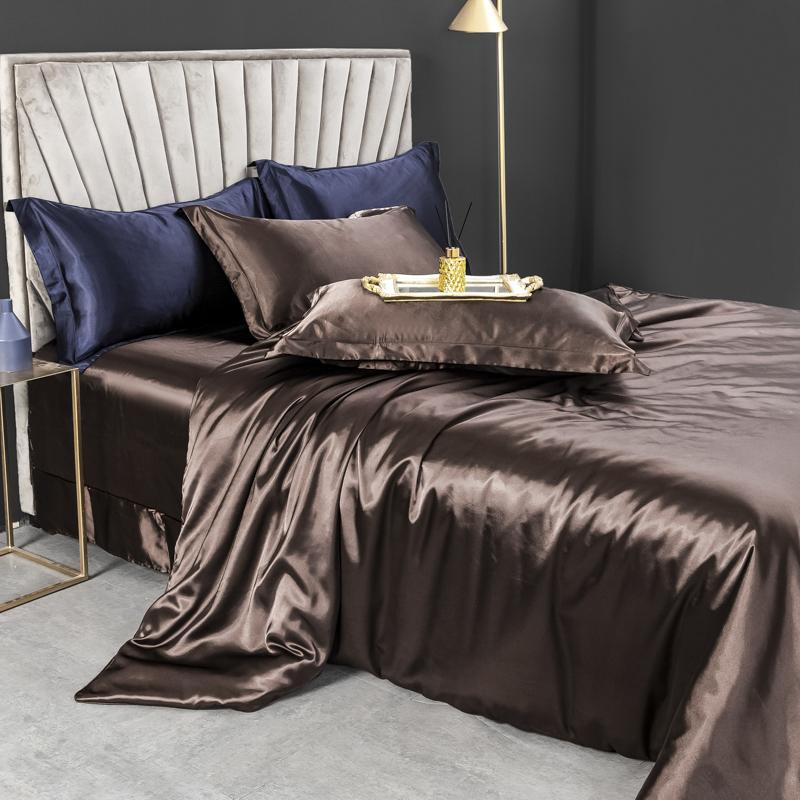 Solid Silk Bedding Set with Duvet Cover Bed Sheet Pillow Case Luxury Single Double Couple Rayon Satin Pillowcases Bedsheet