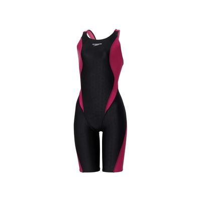 [Speedo] Flex Sigma New Semi-Open Back Kneeskin 2 Swimsuit, Black/Wild Cherry, Size L