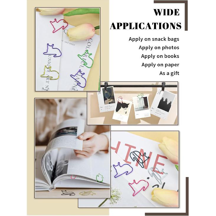 100 Pcs Cat Paper Clips, Cute Paper Clips for Office Supplies, Cat Themed Gifts for Reading Lovers