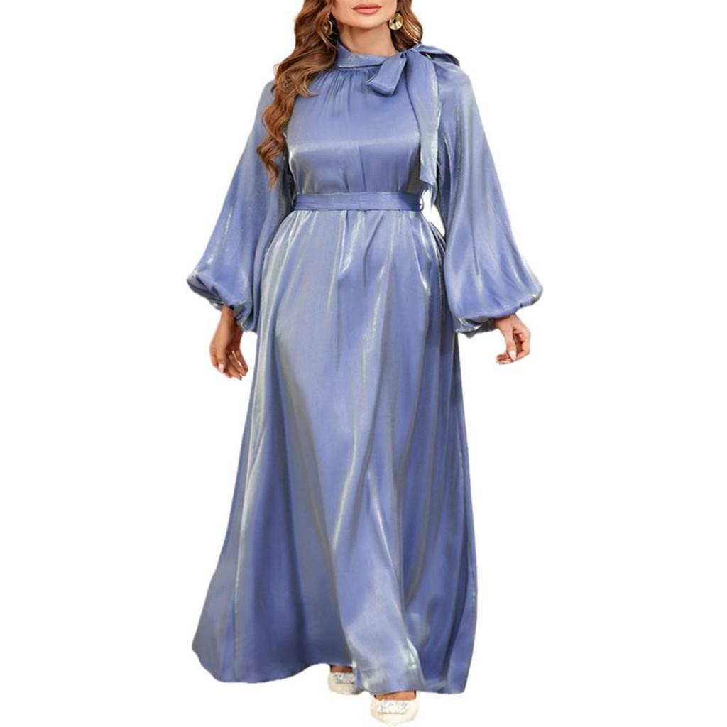 Długa sznurowana szata damska w stylu bliskowschodnim - Rozmiar plus, Długi rękaw, Styl europejski/amerykański