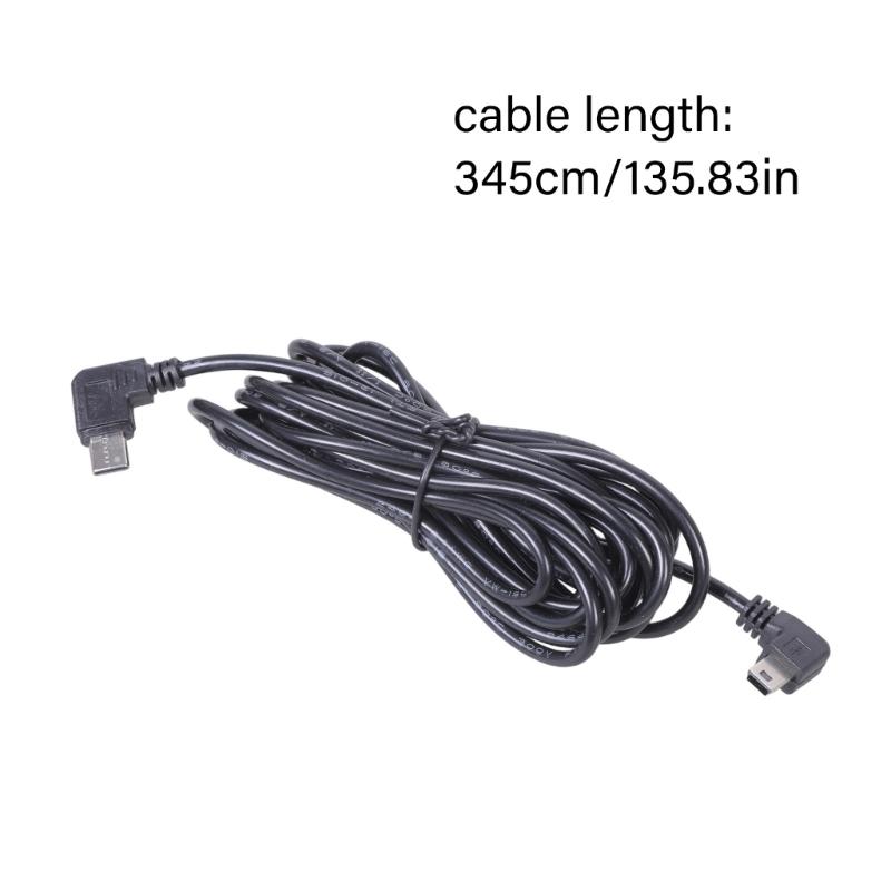 5V Charging Cord 3.40m Right Angled Type C To Mini USB Power Charging Cable For Dashcam Cameras Devices Black