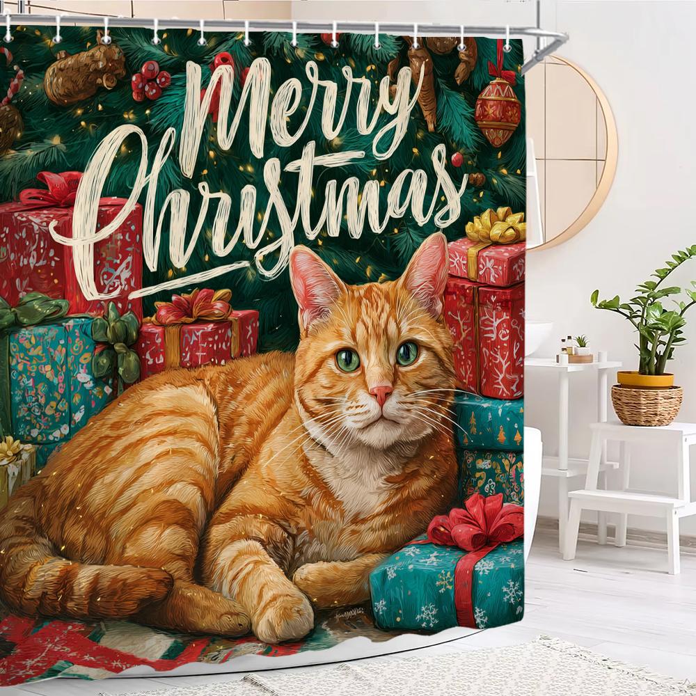 Merry Christmas dinosaur cat Print Bathing Curtain Bathroom Shower Curtain With Hooks bathroom home decor and accessories