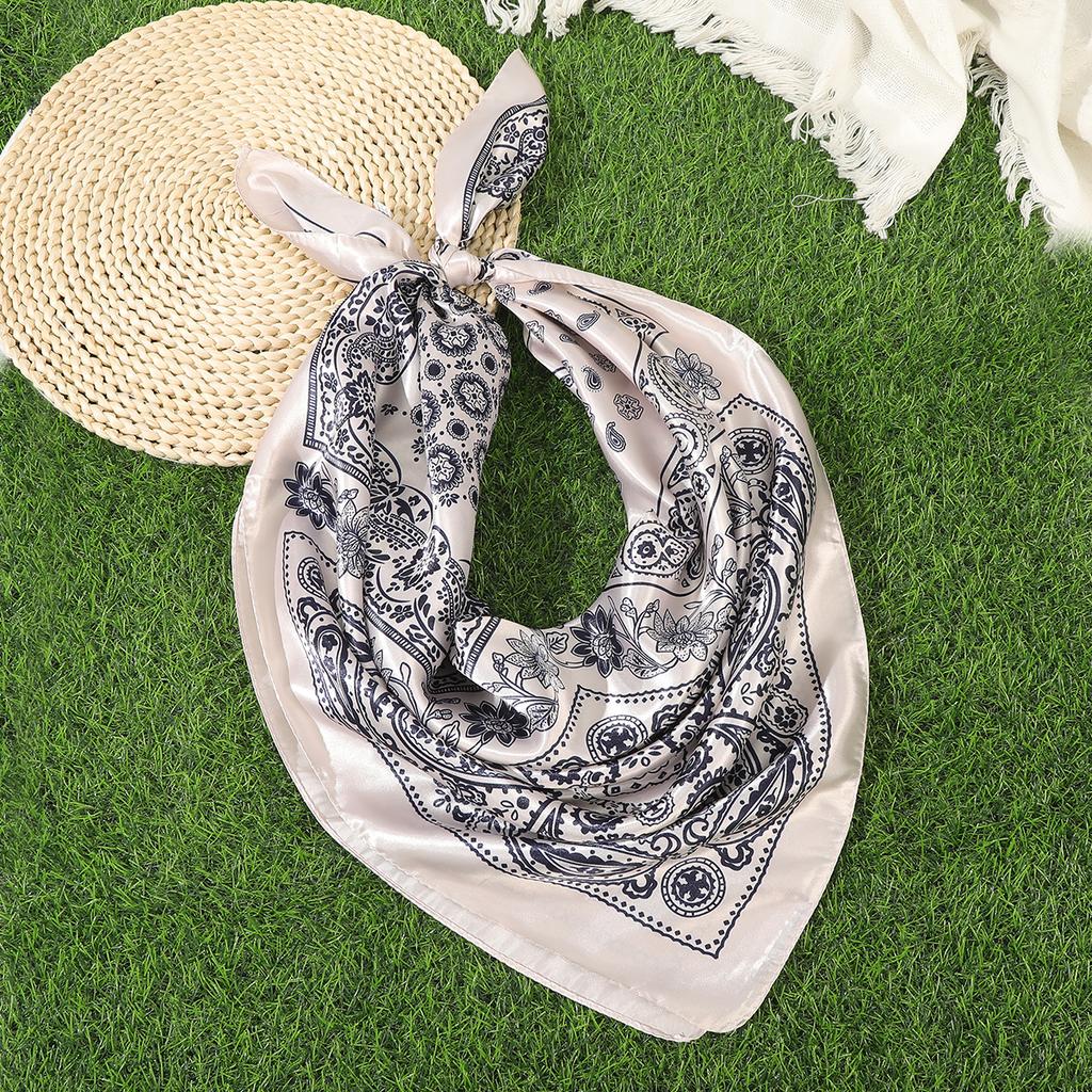 Floral Print Square Hair Scarf Headband for Women Hijab Hair Bands 90cm Female Satin Shawl Ribbon Foulard Neckerchief Headband