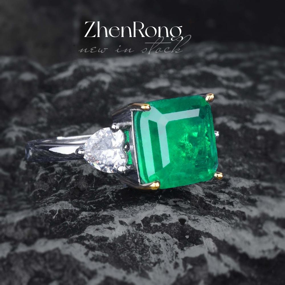 Colombian Style Emerald Ring for Women Princess Cut Green Diamond Two Tone Plated Elegant Wedding Band