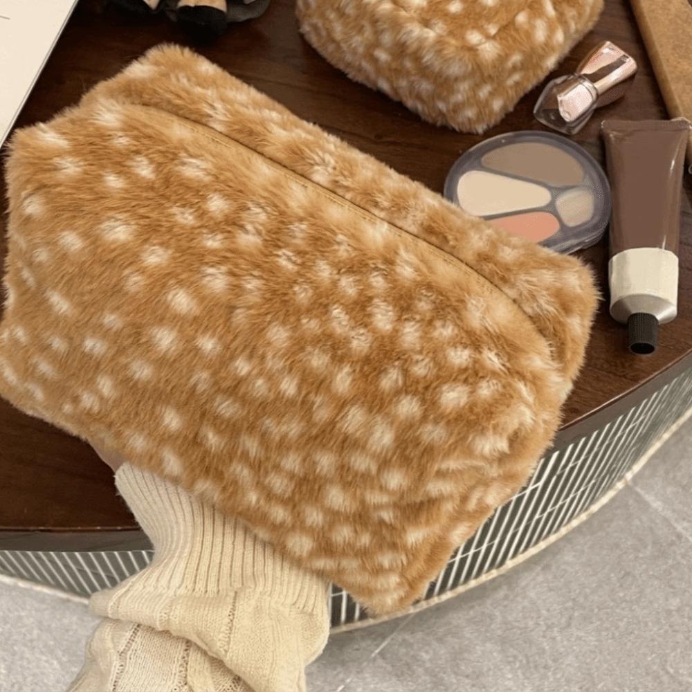 Polka Dot Lining Spotted Deer Pattern Makeup Bag Zipper Makeup Organizer  Easy to Storage