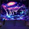 Lahasbja Blacklight Galaxy Planet Tapestry UV Reactive Waterfall Landscape Tapestry Mountain Wave Wall Tapestries Neon Nebula Plants Wall Hanging for