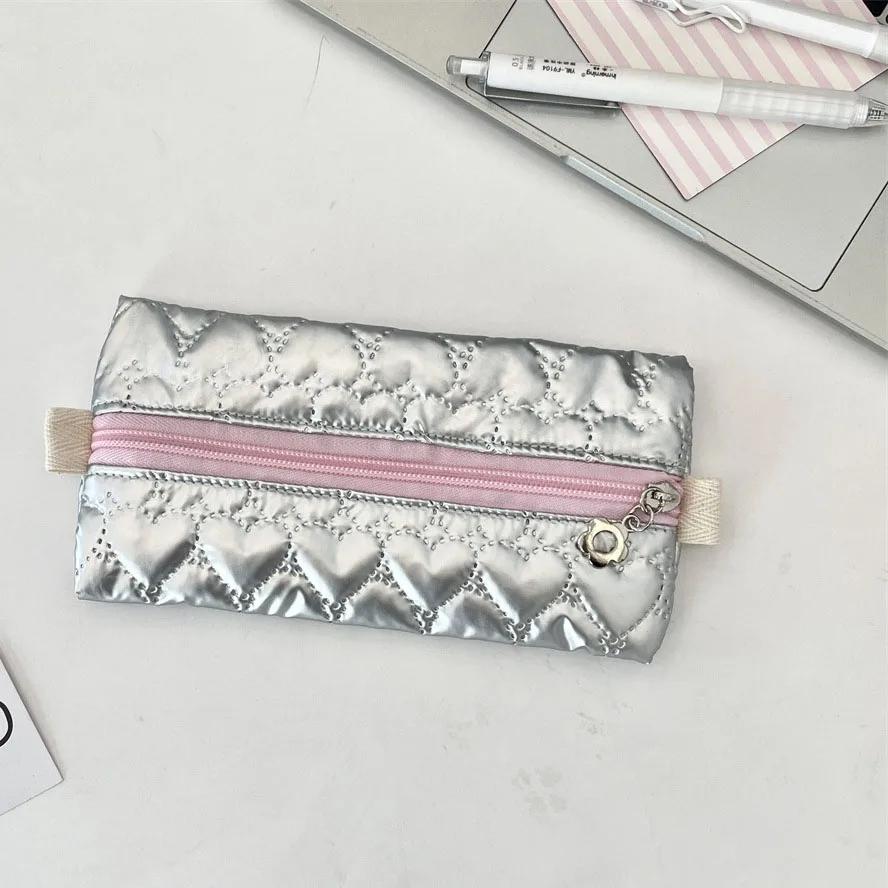 Women Makeup Brush Pouch Waterproof Student Pencil Case Pen Box Girls Cute Bow Stationery Organizer Girls Zipper Coin Purse